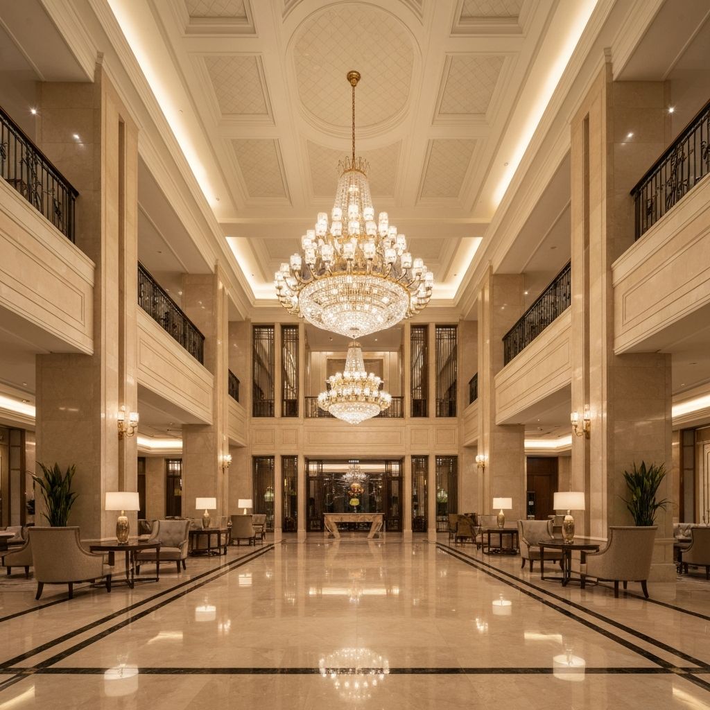 Five-star luxury hotel lobby showcasing THG hospitality standards