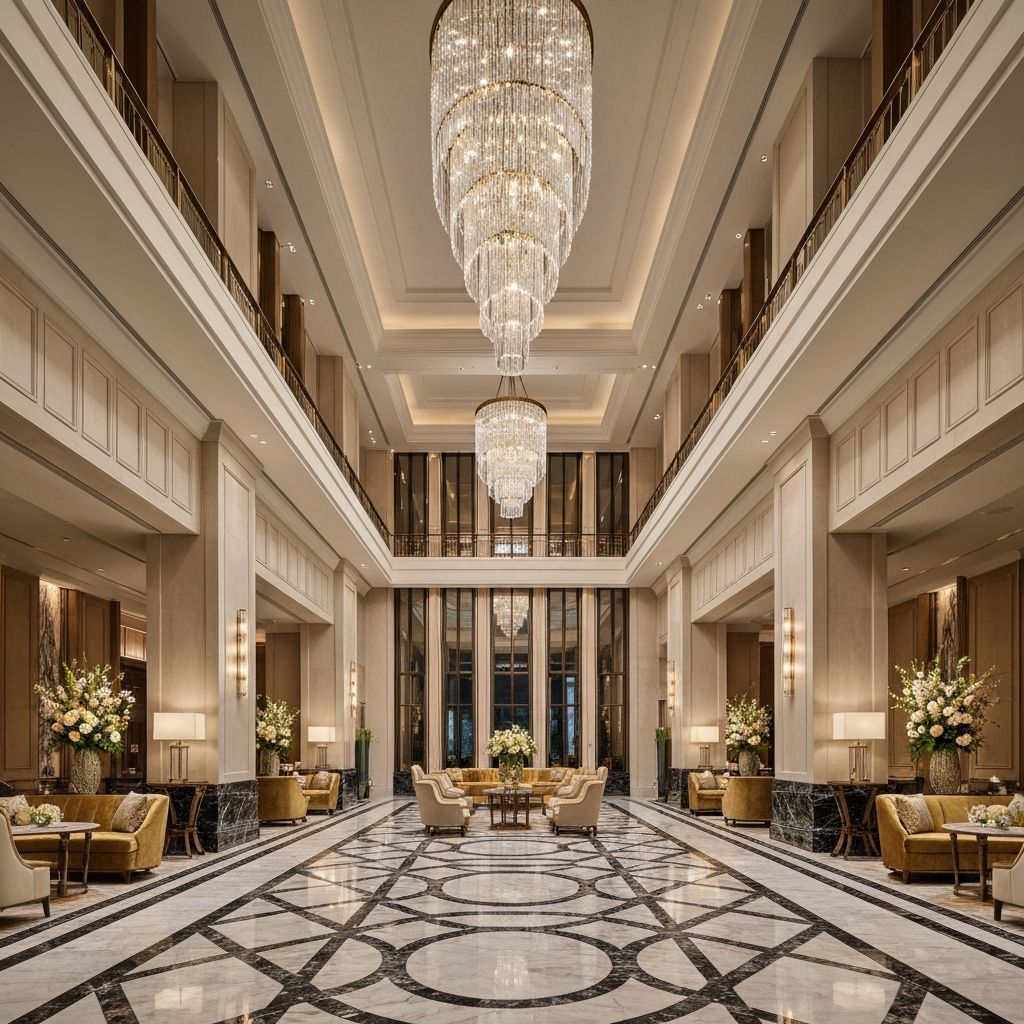 Five-star luxury hotel lobby showcasing THG hospitality standards